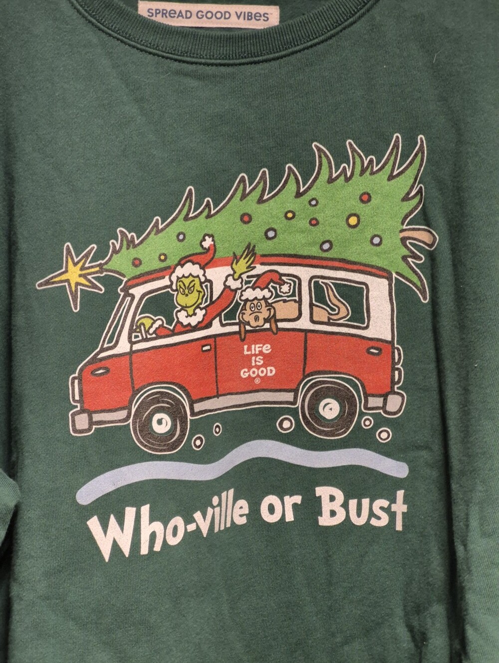 Life Is Good Green Holiday Grinch Van Graphic Sweatshirt
